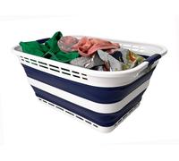 SAMMART 42L Collapsible Plastic Laundry Basket - Foldable Pop Up Storage Container/Organizer - Portable Washing Tub - Space Saving Hamper/Basket (White/Starry Blue)