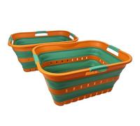 SAMMART 42L Set of 2 Plastic Foldable Storage Basket/Container - Collapsible, Space Saving and Portable Laundry Hamper, Ideal for Home, Travel, Dorm, and Camping (2, Autumn Leaf/Forest Green)