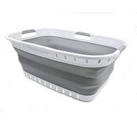 SAMMART 44L Collapsible Plastic Laundry Basket - Foldable Pop Up Storage Container/Organizer - Portable Washing Tub - Space Saving Hamper/Basket (1, White/Grey), Size : 64.5 x 44 x 26 cm