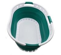 SAMMART 44L Collapsible Plastic Laundry Basket - Foldable Pop Up Storage Container/Organizer - Portable Washing Tub - Space Saving Hamper/Basket (1, White/Dark Green), Size : 64.6 x 45.2 x 27 cm