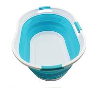 SAMMART 44L Collapsible Plastic Laundry Basket - Foldable Pop Up Storage Container/Organizer - Space Saving Hamper/Basket - Water Capacity: 35L (1, White/Bright Blue), Size : 64.6 x 45.2 x 27 cm