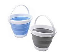 SAMMART 5.5L Collapsible Plastic Bucket - Foldable Round Tub - Portable Fishing Water Pail - Space Saving Outdoor Waterpot (Grey + Baby Blue (Set of 2))