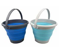 SAMMART 5.5L Collapsible Plastic Bucket - Foldable Round Tub - Portable Fishing Water Pail - Space Saving Outdoor Waterpot (Cyanine + Blue (Set of 2))
