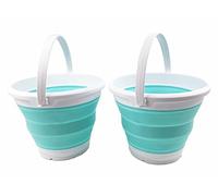 SAMMART 5.5L Collapsible Plastic Bucket - Foldable Round Tub - Portable Fishing Water Pail - Space Saving Outdoor Waterpot (White/Sage Green (Set of 2))