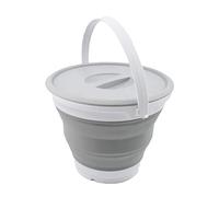 SAMMART 5.5L Collapsible Plastic Bucket with Lid - Foldable Round Tub with Lid - Portable Fishing Water Pail - Space Saving Outdoor Waterpot. (White/Grey, 1)