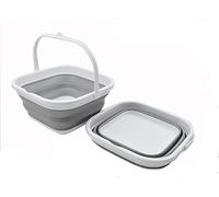 SAMMART 5.5L Collapsible Square Handy Bucket/Foldable SquareWater Pail/Portable Tub with Handle. (White/Grey (Set of 2))
