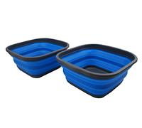 SAMMART 5.5L Collapsible Tub - Foldable Dish Tub - Portable Washing Basin - Space Saving Plastic Washtub (Grey/Blue (Set of 2))