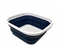 SAMMART 5.5L Collapsible Tub - Foldable Dish Tub - Portable Washing Basin - Space Saving Plastic Washtub (White/Indigo)