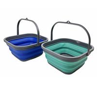 SAMMART 5.5L Set of 2 Collapsible Square Handy Bucket/Foldable SquareWater Pail/Portable Tub with Handle. (Purplish Blue + Turquoise Blue)