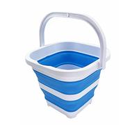 SAMMART 5L Collapsible Rectangular Handy Basket/Bucket (White/Sky Blue)