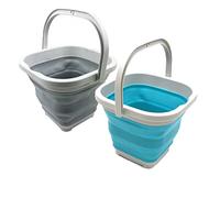 SAMMART 5L Square Collapsible Plastic Bucket - Foldable Square Tub - Portable Fishing Water Pail - Space Saving Outdoor Waterpot (Grey + Bright Blue (Set of 2))