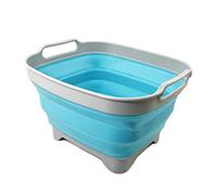 SAMMART 7.5L Collapsible Dishpan with Draining Plug - Foldable Washing Basin - Portable Dish Washing Tub - Space Saving (Grey/Cyanine)