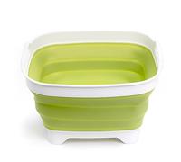 SAMMART 7.5L Collapsible Dishpan with Draining Plug - Foldable Washing Basin - Portable Dish Washing Tub - Space Saving (White/Olive Green)