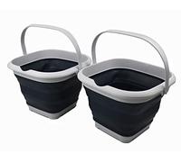 SAMMART 8.5L Collapsible Square Handy Bucket/Foldable SquareWater Pail/Portable Tub with Handle. Size 31cm (Square) (Grey/Slate Grey (Set of 2))