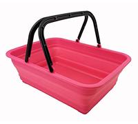 SAMMART 8L Collapsible Basket with Handle - Portable Outdoor Picnic Basket/Crater - Foldable Shopping Bag (Rose Pink)