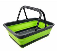 SAMMART 8L Collapsible Basket with Handle - Portable Outdoor Picnic Basket/Crater - Foldable Shopping Bag (Grey/Green)