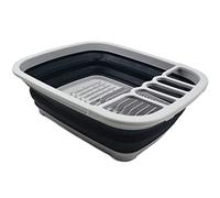 SAMMART 8L Collapsible Plastic Dish Drainer - Foldable Drying Rack - Portable Dinnerware Organizer - Space Saving Kitchen Storage Tray (Grey/Slate Grey)