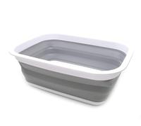 SAMMART 9.2L Collapsible Tub - Portable Outdoor Picnic Basket/Crater - Foldable Shopping Bag - Space Saving Storage Container (Grey)
