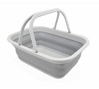 SAMMART 9.2L Collapsible Tub with Handle - Portable Outdoor Picnic Basket/Crater - Foldable Shopping Bag - Space Saving Storage Container (Grey, 1)