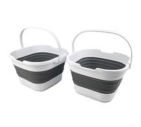 SAMMART 9.5L Collapsible Rectangular Handy Basket/Bucket (White/Steel Grey(Set of 2))