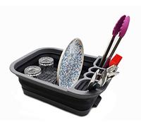 SAMMART Collapsible Plastic Dish Drainer with Drainer Board-Foldable Drying Rack Set-Portable Dinnerware Organizer-Space Saving Kitchen Storage Tray (Grey/Black)
