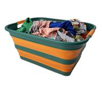 SAMMART Collapsible Plastic Laundry Basket with Handle/Foldable Pop Up Storage Hamper/Portable Organizer - Space Saving Washing Tub/Household Storage Supplies (Teal Green/Autumn leaf, 42L)
