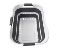 SAMMART Collapsible Plastic Rectangular Laundry Basket - Foldable Pop Up Storage Container/Organizer - Portable Laundry Hamper- Space Saving (White/Steel Grey, 30L)