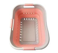 SAMMART Collapsible Plastic Rectangular Laundry Basket - Foldable Pop Up Storage Container/Organizer - Portable Laundry Hamper- Space Saving (Grey/Quartz Pink, 30L)