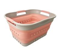 SAMMART Collapsible Plastic Rectangular Laundry Basket - Foldable Pop Up Storage Container/Organizer - Portable Laundry Hamper- Space Saving (Grey/Quartz Pink, 19L)