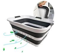 SAMMART Collapsible Plastic Rectangular Laundry Basket - Foldable Pop Up Storage Container/Organizer - Portable Laundry Hamper- Space Saving (White/Steel Grey, 42L)