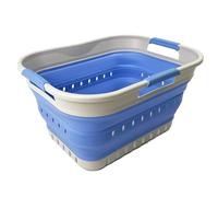 SAMMART Collapsible Plastic Rectangular Laundry Basket - Foldable Pop Up Storage Container/Organizer - Portable Laundry Hamper- Space Saving (Grey/Little Boy Blue, 19L)