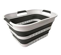 SAMMART Collapsible Plastic Rectangular Laundry Basket - Foldable Pop Up Storage Container/Organizer - Portable Laundry Hamper- Space Saving (White/Steel Grey, 19L)