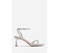 'Sammi' Wide Fit Square Toe Low Block Heel With Diamante Cross Over Strap Detail Where's That From Silver 7E