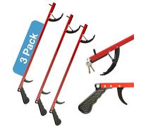 Sammons Preston Reacher, Red, 26 Inch, Grabber Reacher Tool, Lightweight Trash Picker Grabber & Garden Nabber, Handy Aluminum Pick Up & Reaching Claw, Portable Reaching Assist & Dressing Tool, 3 Pack