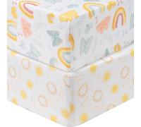 Sammy & Lou Butterfly Sunshine 2-Pack Microfiber Fitted Crib Sheet Set, Fits Standard Crib Mattress 28 in x 52 in; Fully Elasticized,