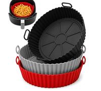 SAMNATE Silicone Air Fryer Liners 3 Pack - Reusable Non-Stick Dual Basket Inserts, Heat Resistant Dishwasher-Safe Round Silicone Liner Set for Air Fryer Accessories & Crisp Cooking