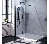 Samoa 700mm Wet Room 8mm Tempered Glass Screen & Support Bar Matte Black