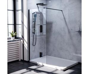 Samoa 900mm Wet Room Screen 8mm Tempered Glass & Matte Black Support Bar