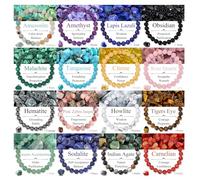 SAMOCO 16pcs Natural Crystal Bracelets for Women Men Semi Precious Bracelets Round Beads Elastic Gemstones for Yoga, Medium, Stone, No Gemstone