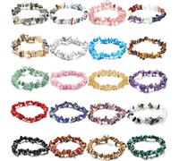 SAMOCO 20 PCS Natural Gemstone Bracelets Chakra Crystal Irregular Chips Beads Stretch Bracelets for Women Align Chakras Promote Communication, 8 inch, Stone, no gem type