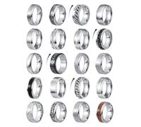 SAMOCO 20Pcs Stainless Steel Rings for Men Silver Vintage Wedding Band Daily Engagement Promise Ring Gifts Jewelry 7-13, 9 UK, Metal, No Gemstone