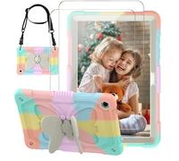 Samokor Kid Case for Samsung Galaxy Tab A9 Plus 11 inch 2023,with Tempered Glass Screen Protector & Butterfly Kickstand,Shockproof Full Body Protective Samsung Galaxy Tab A9 Plus 11'',Colourful Pink