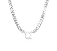 SAMORION Cuban Chain Men Birthday Gift Jewellery Letters Width Hip Hop Silver Stainless Steel Chains Necklace for He (Q)