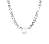 SAMORION Cuban Chain Men Birthday Gift Jewellery Letters Width Hip Hop Silver Stainless Steel Chains Necklace for He (O)
