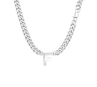 SAMORION Cuban Chain Men Birthday Gift Jewellery Letters Width Hip Hop Silver Stainless Steel Chains Necklace for He (F)