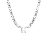 SAMORION Cuban Chain Men Birthday Gift Jewellery Letters Width Hip Hop Silver Stainless Steel Chains Necklace for He (H)