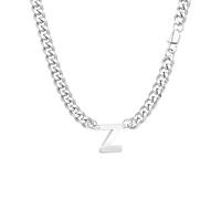 SAMORION Cuban Chain Men Jewellery 26 Letters For Men Strong Width Hip Hop Silver Stainless Steel Chains Name Cuban Chain Necklace for He Birthday Gift (Z)