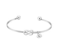 SAMORION Elegant Infinity Knot Design Silver Color Bangle 26 Letters Name Jewelry Open Bangle with Ball Ends (C)