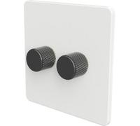 Samotech Flat Trailing Edge 2 Way Led Dimmer Switch Rotary Push On/off For Dimmable Led And Halogen Lights - White/grey 2-Gang