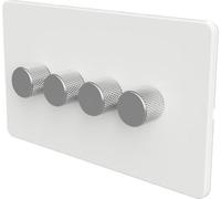 Samotech Flat Trailing Edge 2 Way Led Dimmer Switch Rotary Push On/off For Dimmable Led And Halogen Lights - White/silver 4-Gang